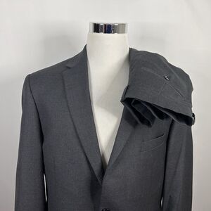 Jos A Bank 46L Traveler Suit 36x34 Flat Front Wool Gray Two Button Double Vented